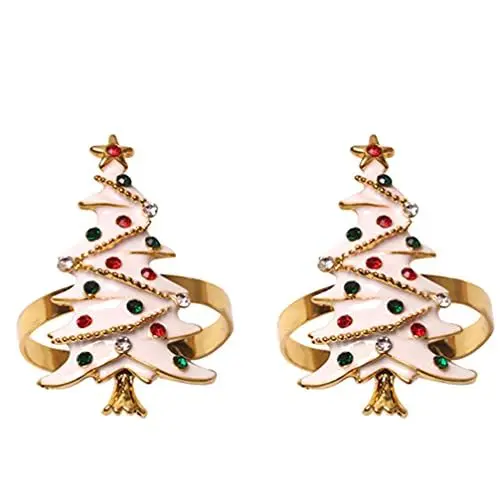 Produktbild: BESPORTBLE Gold Serviettenringe Metall Serviettenhalter Weihnachtsdeko: 2 Stücke Strass Weihnachtsbaum Weihnachten Tischdeko Streudeko Xmas Deko Objekt