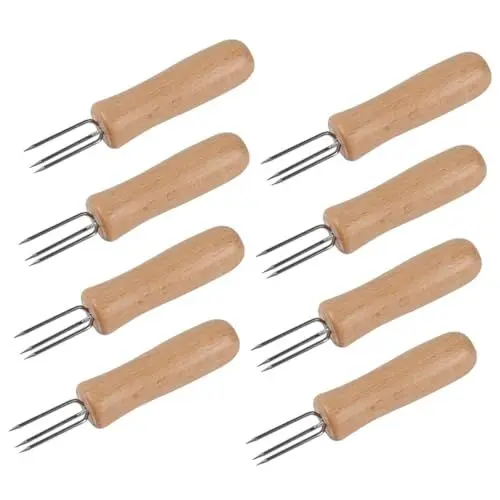 Produktbild: BESPORTBLE Halter 8st Maisgabel Schaschlikspieße Grillzangen Set Rotisserie Grill Grillspachtel Set Rostfreier Stahl Grillwerkzeug Dip-sauce Fruchtgabel