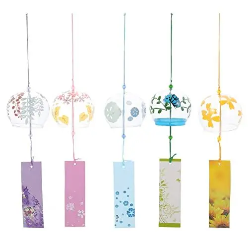Produktbild: 5 Stück Japanisches Windspiel Glas: Japanische Windglocken Glas Windglocken Windspiele Outdoor-Windspiele Zum Aufhängen Klare Windspiele