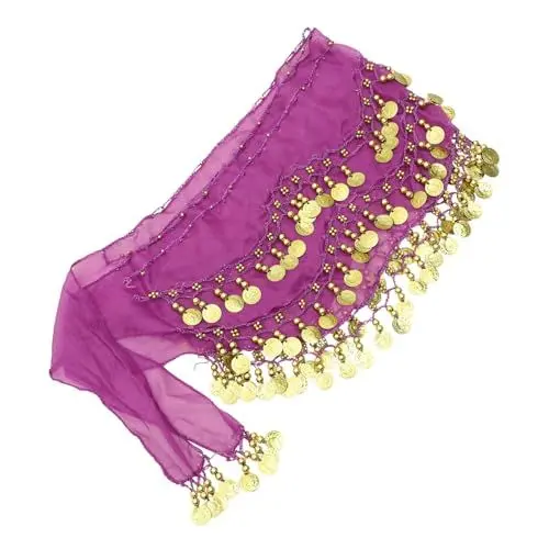Produktbild: BESPORTBLE Kleider 3-Teiliger Tänzer-Hüftgürtel Himmelmünzen Chiffon-Tanzkostüme Mädchen-Wickelkleidung Bauchtuch Damenkleid Renaissance Lautes Tanzen Tanzlila Damen-Musikoberteile Gürtel