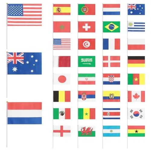 Produktbild: BESPORTBLE Mini Handgehaltene Flaggen Hand Kleine Nationalflaggenbanner auf Stick 32 Länder International World Stick Flaggen für Paraden Sportveranstaltungen Festivalfeierlichkeiten