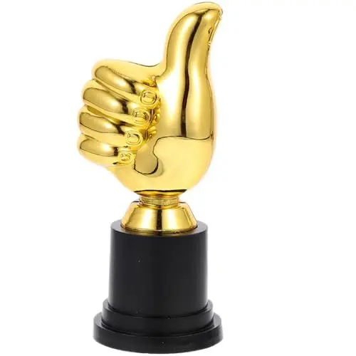 Produktbild: Kisangel Auszeichnungspokal Mit Daumen Hoch - Goldene Kunststoff Trophäe Für Sieger - Dekorative Handstatue Für Partys Spiele Und Preisverleihungen Mini Pokal Für Kinden
