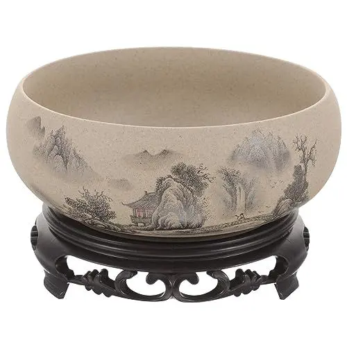 Produktbild: BESPORTBLE Sukkulententöpfe 7 Zoll Runder Flacher Übertopf Lotusschale Große Bonsai-Töpfe Mit Ständer Chinesische Chinoiserie-Vase Für Zimmerpflanzen Große Kaktusblüten-Keramik