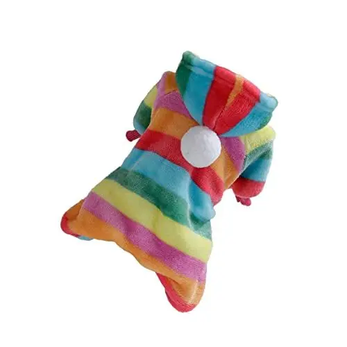 Produktbild: BESPORTBLE Warmer Hundemantel Haustierkleidung Vierbein-Fleece-Regenmantel Regenbogenstreifen Größe XL