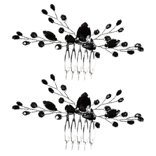 Produktbild: Besportble Braut Hochzeit Haarschmuck Set – 2 StüCk Schwarz Zinklegierung Mit Funkelnden Kristallen Elegante Tiara FüR Hochzeitsfeiern Und Brautjungfern