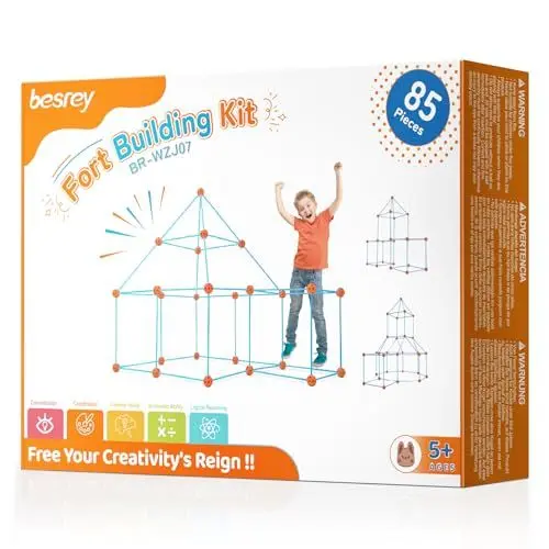Produktbild: besrey DIY Höhle Kinder Konstruktionsspielzeug 85 PCS, Kreatives Bauset Bauspielzeug für 5+ Jahre Spielzelt mit Tunnel Höhle Bauen Indoor Outdoor Spielzeug für Junge Mädchen Weihnachts Geschenk