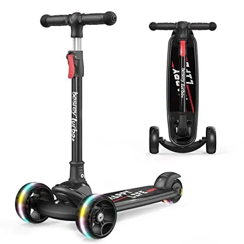 Produktbild: besrey Scooter Kinder Roller, der sichere Dreiradscooter mit PU LED Leuchtenden Räder, Faltbarer Höhenverstellbarer , Leicht Belastbarkeit bis 50 kg, ab Kleinkind Junge Mädchen