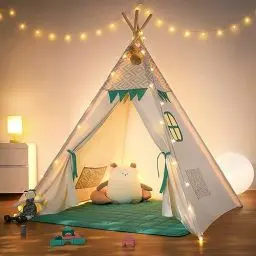 Produktbild: besrey Tipi Zelt für Kinder,Tippi Kinderzelt Kinderzelt für drinnen Kindertipi Spielzelt Lesezelt Kuschelecke Kinderzimmer Deko (Grün)