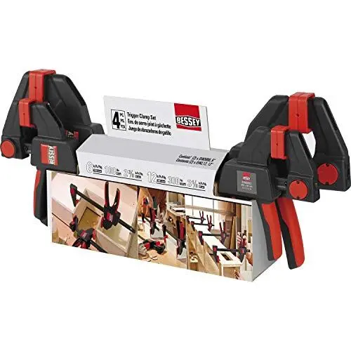 Produktbild: BESSEY Einhandzwingen-SET EZM-EZL-SET, 2x EZM15-6 und 2x EZL30-8, Einhandbedienung ohne Kraftaufwand, Ergonomisch geformter Griff, Gewicht 2 Kg