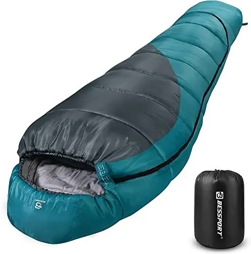 Produktbild: Bessport Schlafsack Winter Outdoor, 10 °C - 7 °C Mumieschlafsack für 3-4 Jahreszeiten, 400g/㎡ Winterschlafsack, Kleines Packmaß & Ultraleicht Schlafsack,Camping und Trekking