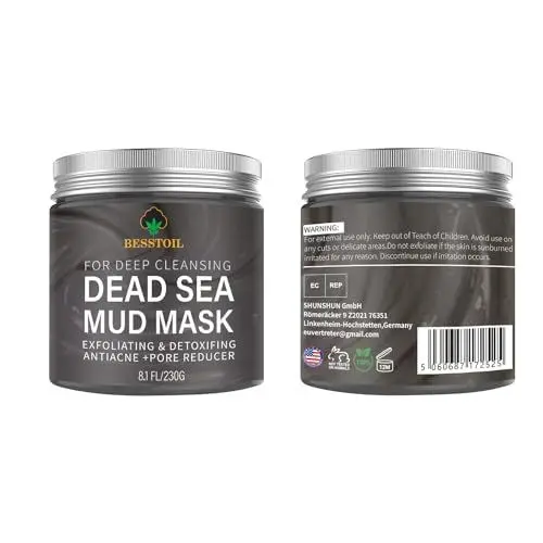 Produktbild: Besstoil Totes Meer Schlammmaske für Gesicht und Körper, natürlich, vegan, grausam-freie Kosmetik - Mineralreich, hydratisiert, entgiftet, reinigt tief die Haut für Männer oder Frauen 230g