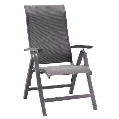 Produktbild: BEST Hochlehner Gartenstuhl Larino I Stabiler Klappsessel aus hochwertigem Aluminium & Ergotex I Langlebig & wetterfest I 68 x 62 x 110cm I Anthrazit