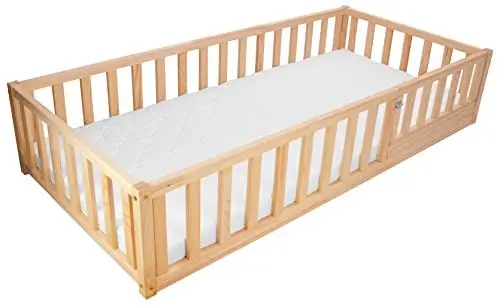 Produktbild: Best For Kids Natur Kinderbett mit Rausfallschutz Montessori 90x200 Mit Matratze