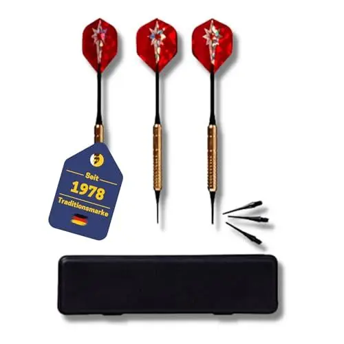 Produktbild: BEST SPORTING Dartpfeile Kunststoffspitze Fortune Softdarts 16g | 3 Dartpfeile mit Kunststoffspitze, Messing-Schaft, Ersatzspitzen und Etui | Dartpfeile für elektronische Dartscheibe | Dart Zubehör
