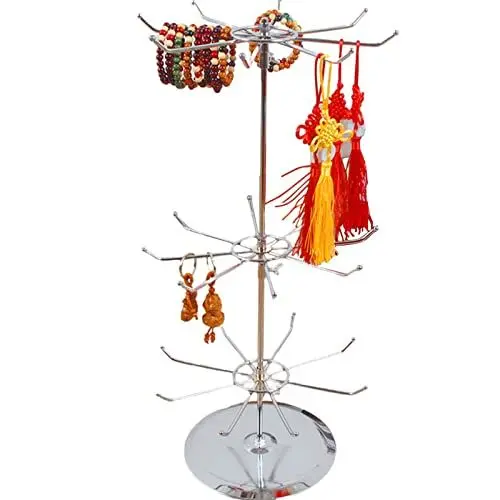 Produktbild: BestAlice Schmuckständer, 3-stufiger Drehbarer Schmuckständer, Halskettenhalter, Modischer Schmuckbaumständer, Verstellbarer Metall-Schmuckhalter für Halsketten, Armbänder, Ohrringe(Silber)