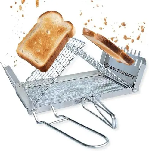 Produktbild: Bestargot Camping Grill & Toaster für Gaskocher und Holzofen - Edelstahl, Faltbar, Kompakt, Ideal für Solo-Camping, Picknicks und Angeln