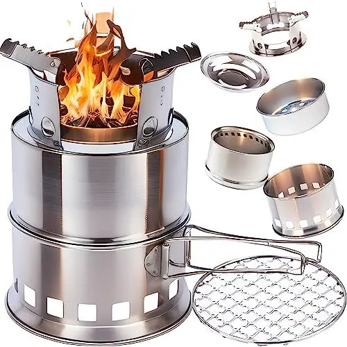 Produktbild: Bestargot Hobo Kocher Holzofen Camping Grill, Tragbarer Camping Hobo Ofen aus Edelstahl, Outdoor Grill Holzvergaser für Solo-Camping, Survival, Bushcraft, BBQ
