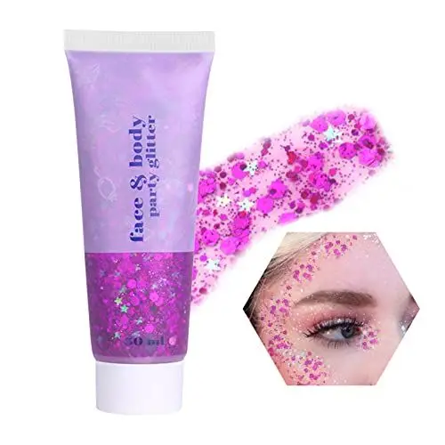 Produktbild: Bestauty Body Glitter Gel 50ml, Festival Glitzer für Gesicht, Haare, Lippen, Nägel DIY, Long-Lasting für Festival Party Make-up Schminke (#4 Licht Violett)