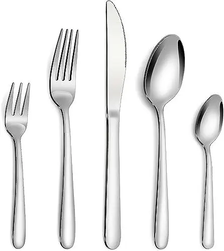 Produktbild: Bestdin Besteck Set, 60 teilig Besteck Set 12 Personen, Edelstahl Besteckset mit Messer Gabel Löffel, Hochwertiges Edelstahlbesteck, Hochglanzpoliert&Spülmaschinenfest.