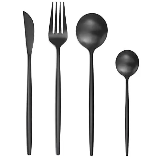 Produktbild: Bestdin Besteck Set 6 Personen, 24 teilig Edelstahl Besteckset Schwarz Matt, Essbesteck Set mit Messer Gabel Löffel, Hochwertiges Edelstahlbesteck, Spülmaschinenfest.