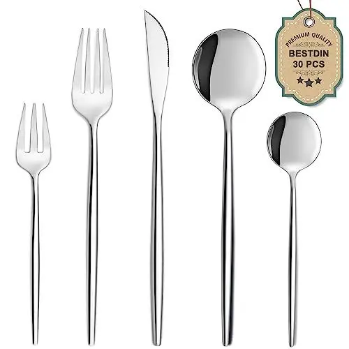 Produktbild: Bestdin Besteck Set 6 Personen, 30 teilig Edelstahl Besteckset, Essbesteck Set mit Messer Gabel Löffel, Hochwertiges Edelstahlbesteck, Spülmaschinenfest.