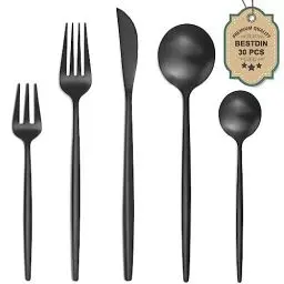 Produktbild: Bestdin Besteck Set 6 Personen, 30 teilig Edelstahl Besteckset Schwarz Matt, Essbesteck Set mit Messer Gabel Löffel, Hochwertiges Edelstahlbesteck, Spülmaschinenfest.