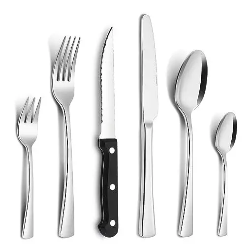 Produktbild: Bestdin Besteck Set für 6 Personen, 36-teiliges Edelstahl Besteck Set mit Steakmesser, Besteck mit Messer/Gabel/Löffel, Besteck für Haus/Party/Restaurant, spülmaschinenfest