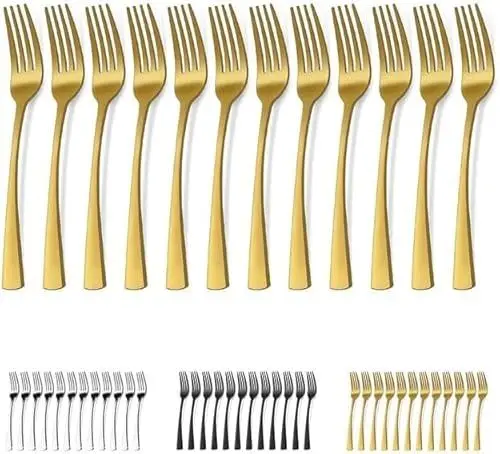 Produktbild: Bestdin Gabeln 12 Stück, 20.5cm(8.07 inch), Elegantes Besteck Gabeln,Tafelgabeln, Multifunktions für Zuhause/Restaurant/Hotel, Spülmaschinenfest, Mattgold