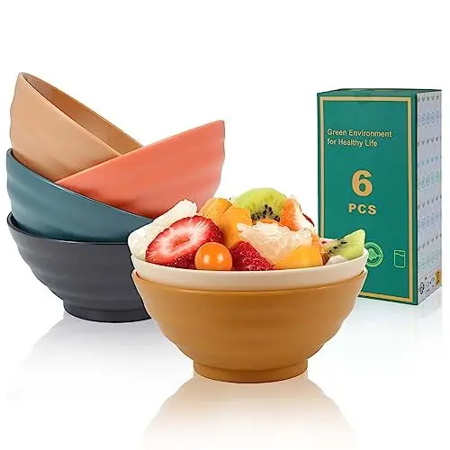 Produktbild: Bestdin Kunststoff Müslischalen 6er Set, Unzerbrechlich 21 OZ Salatschüssel, Suppenschüssel Dessertschalen Wiederverwendbar, Bowl Schüssel BPA umsonst Mikrowelle & Spülmaschinenfest