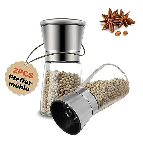 Produktbild: BESTDIN Salz und Pfeffermühle 2er set mit Manuell Verstellbarem Keramikmahlkern, ungefüllte Pfeffermühle, Gewürzmühle aus hochwertigem Edelstahl für Pfeffer, Salz, Gewürze