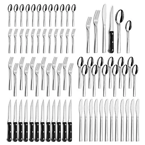 Produktbild: Besteck Set 12 Personen, Hunnycook 72 teilig Essbesteck mit Steakmesser, Besteckset Edelstahl mit Messer Gabel Löffel für Restaurant/Party/Hochzeit, Spülmaschinenfest