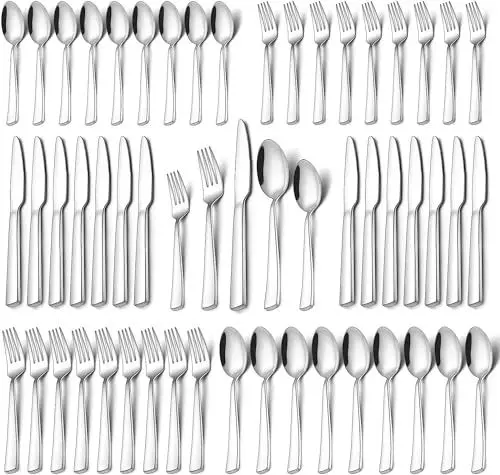 Produktbild: Besteck Set 12 Personen, Terlulu 60 teilig Edelstahl Besteckset, Gehämmertes Essbesteck Set mit Messer Gabel Löffel, Hochwertiges Edelstahlbesteck, Hochglanzpoliert & Spülmaschinenfest