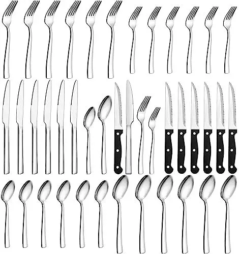 Produktbild: Besteck Set 36-teiliges für 6 Personen, Wildone Premium Edelstahl hochglanzpoliertes Besteck-Set, langlebiges für die Küche zu Hause, inklusive Gabel-Messer-Löffel-Set