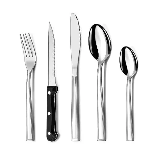 Produktbild: Besteck Set 6 Personen, Hunnycook 30 teilig Essbesteck mit Steakmesser, Besteckset Edelstahl mit Messer Gabel Löffel für Restaurant/Party/Hochzeit, Spülmaschinenfest