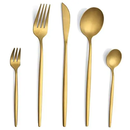 Produktbild: Gold Matt 30-teiliges Besteck Set für 6 Personen - Edelstahl, Goldenes Besteck mit Messer, Gabel, Löffel, Spülmaschinenfest