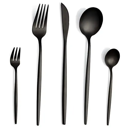 Produktbild: Besteck Set für 6 Personen, 30-Teilig, Schwarz Matt - Essbesteck aus Edelstahl Mit Messer, Gabel, Löffel - Spülmaschinenfest