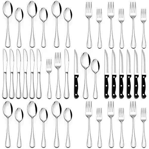 Produktbild: Besteck Set, Joyfair Edelstahl 36-teiliges Besteckset mit Steakmesser für 6 Personen, Essbesteck Set mit Messer Gabel Löffel, Elegantes Tafelbesteck Set für Haus/Party/Restaurant - Spülmaschinenfest