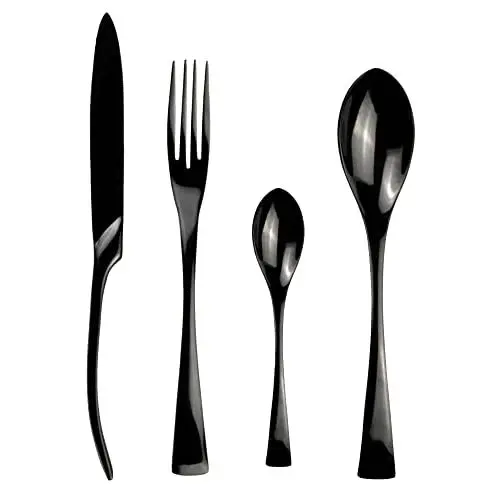 Produktbild: Besteckset aus Edelstahl, Schwarz, für 6 Personen, 24-teiliges Besteck-Set aus hochwertigem Edelstahl 18/10. Komplettes Tafelservice in einer Geschenkbox zum Verschenken