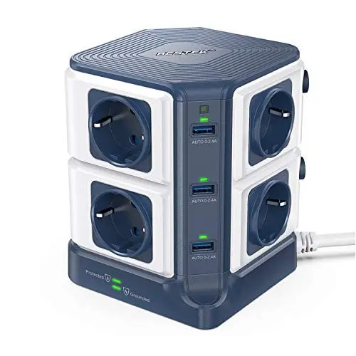 Produktbild: BESTEK 8 Fach Steckdosenleiste Mehrfachsteckdose Steckerleiste Steckdosenverteiler mit 6 USB einzeln schaltbar 1500J Überspannungsschutz und Blitzschutz 3600W
