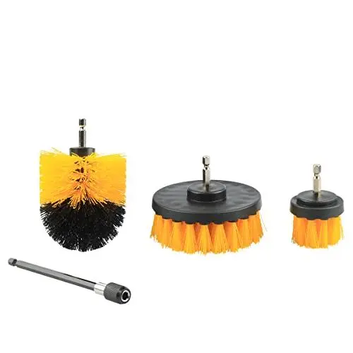 Produktbild: Bestgle bohrerbürstenaufsatz bohrbürste 4 stück elektrische bohrerbürsten-kit reinigungsbürste kompatibel akkuschrauber, spin scrubber reinigung bürste kit für auto felgen badewanne fliesen küche gelb
