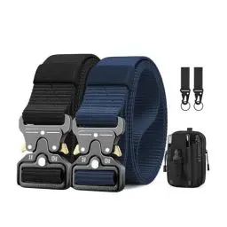 Produktbild: BESTKEE 2er Taktischer Gürtel, 3.8cm Gürtel Herren, Hochleistungsgürtel mit Schnellverschluss-Metallschnalle, Militär Wandern Arbeitgürtel, Geschenk mit Taktischem Molle-Beutel