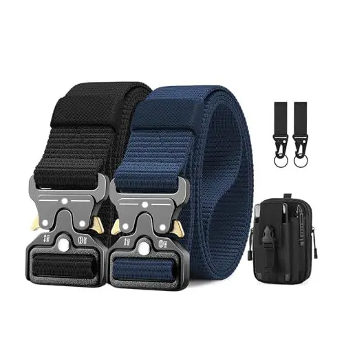 Produktbild: BESTKEE 2er Taktischer Gürtel, 3.8cm Gürtel Herren, Hochleistungsgürtel mit Schnellverschluss-Metallschnalle, Militär Wandern Arbeitgürtel, Geschenk mit Taktischem Molle-Beutel