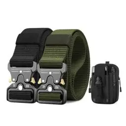 Produktbild: BESTKEE 2er Taktischer Gürtel, 3.8cm Gürtel Herren, Hochleistungsgürtel mit Schnellverschluss-Metallschnalle, Militär Wandern Arbeitgürtel, Geschenk mit Taktischem Molle-Beutel