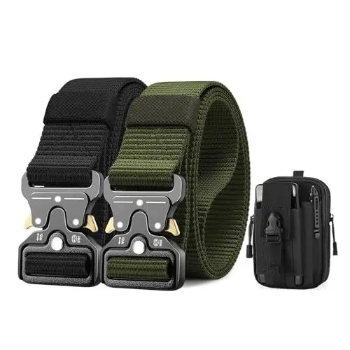 Produktbild: BESTKEE 2er Taktischer Gürtel, 3.8cm Gürtel Herren, Hochleistungsgürtel mit Schnellverschluss-Metallschnalle, Militär Wandern Arbeitgürtel, Geschenk mit Taktischem Molle-Beutel