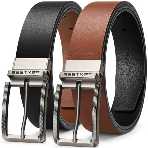 Produktbild: BESTKEE Gürtel Herren, Wendegürtel, Ledergürtel herren, 35mm Breit, Anzuggürtel, Jeansgürtel für Männer, Ideal für Herren Anzug Business Kleidu