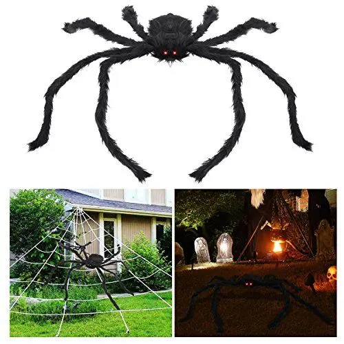 Produktbild: Halloween Haarige Spinne 1 Meter Long Riesenspinne mit Glühenden Augen Gruselige Plüsch Spider für Halloween Dekoration(Schwarz)