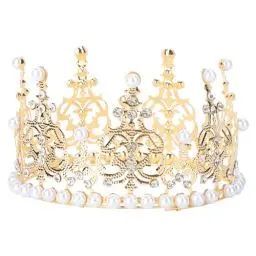 Produktbild: BESTONZON Crown Cake Topper Dekoration mit Strass und Perlen im Vintage-Stil Royal Mittelstück Stirnband Krone für Party Hochzeit (Gold)