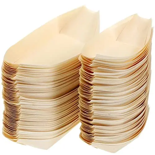 Produktbild: BESTonZON 100 Stück Holz Kajak Hot Dog Tabletts Einweg Servierplatte Für Japanisches Holz Servierplatte Japanische Schüssel Essensboote Taco Bar Servierset Für Eine Party Holz
