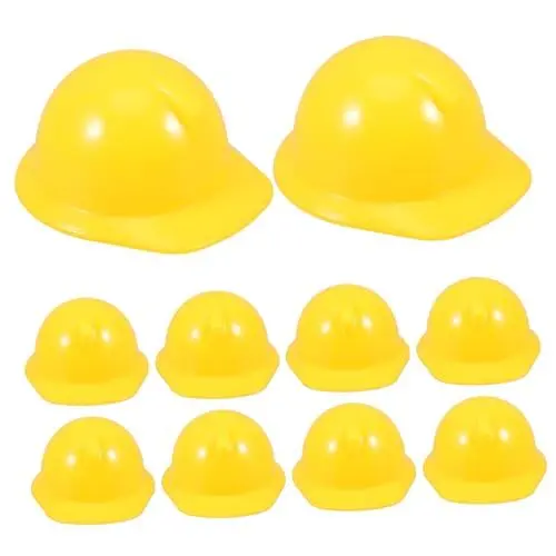Produktbild: BESTonZON 10 Stück Miniatur bauhut Bauhelm Puppen Hut Kinder Spielzeug Helm Schutzhelm Weinflasche Abdeckung Stopper, Mini-Bauhut Lutscher-Süßigkeitshut Vogelhelm winzig Schutzhelm Safety Helmet