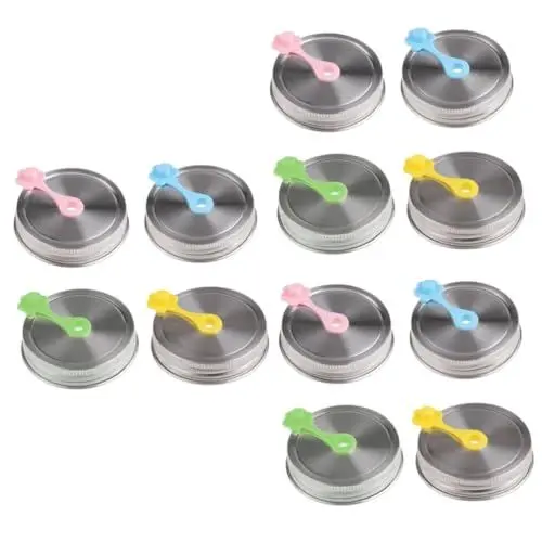 Produktbild: BESTonZON 12 Sets Becherdeckel Dosendeckel Keimglas Einmachglasdeckel Glasflasche Vorratsbecher Mit Loch Glasdeckel Ersatzflaschenverschluss Auslaufsicher Mit Deckelzubehör